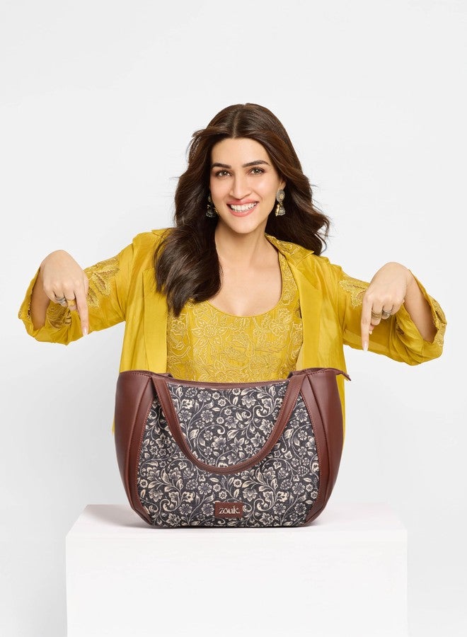 ZOUK Flomotif Floral Printed Jute Handcrafted Vegan Leather Black Women's Shoulder Luna Handbags | Ladies Purse Handbag - Image 2